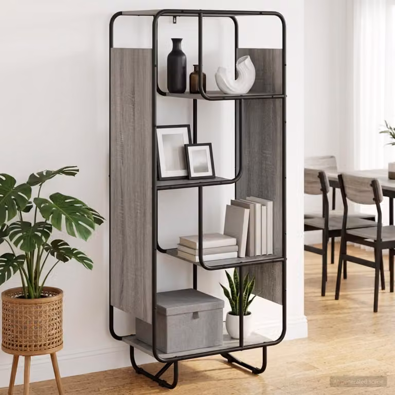 Credenza vidaXL in stile industrial color grigio con finitura opaca, realizzata in legno ingegnerizzato e metallo, L: 60 cm, P: 37.5 cm, H: 144 cm