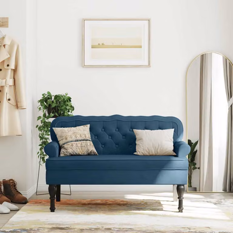 Panca con Schienale vidaXL in Velluto Blu con Braccioli, L: 119,5 cm, P: 64,5 cm, H: 75 cm