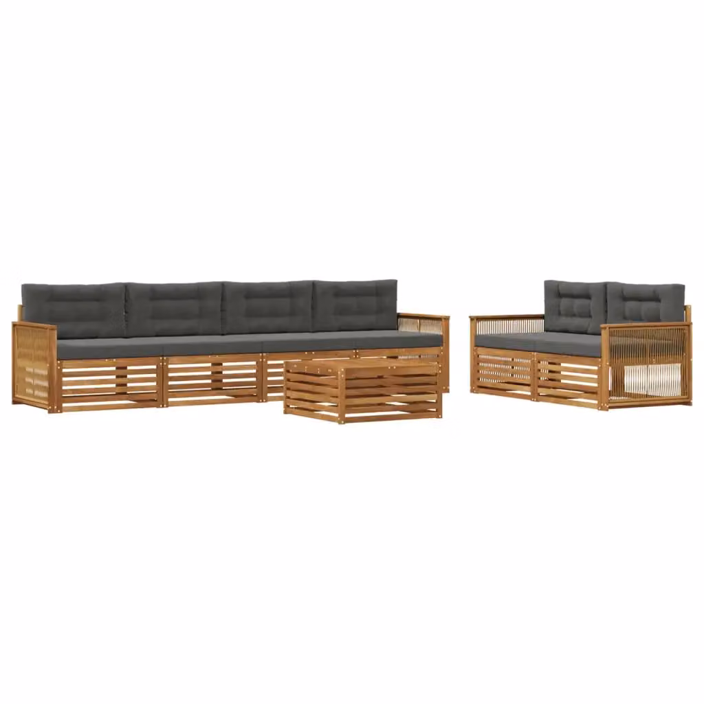 Set di divani da esterno vidaXL a forma di U composto da 7 pezzi con tavolino da caffè, in legno di acacia e tessuto beige e antracite – 2