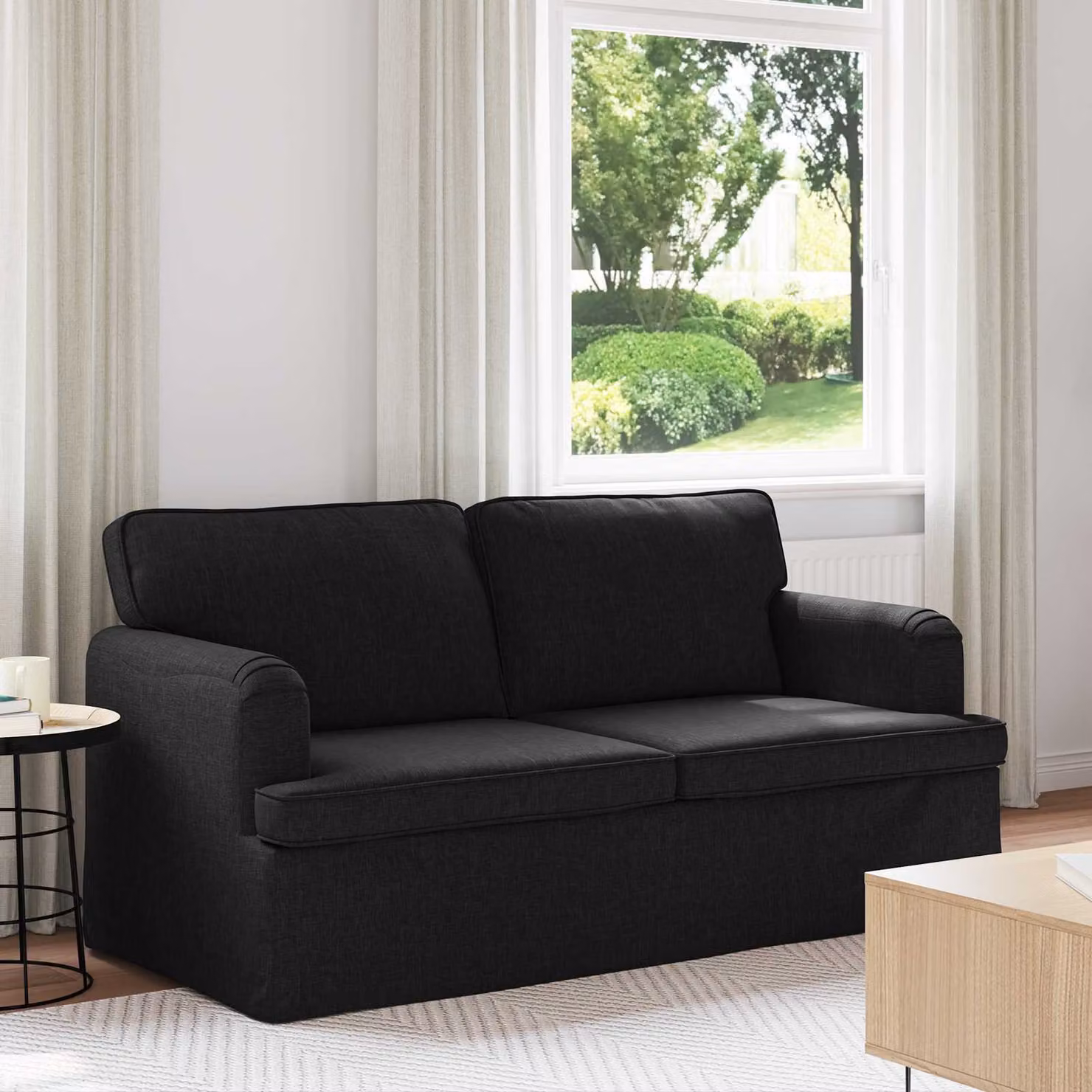 Divano vidaXL Nero in Tessuto con Struttura in Metallo L: 162 cm, P: 80 cm, H: 85 cm – 1