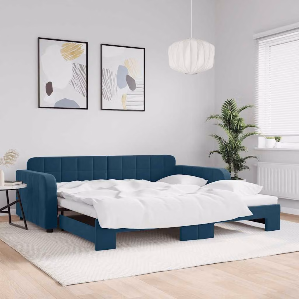 vidaXL Divano Letto in Velluto Blu con Letto Estraibile per Soggiorno e Camera da Letto