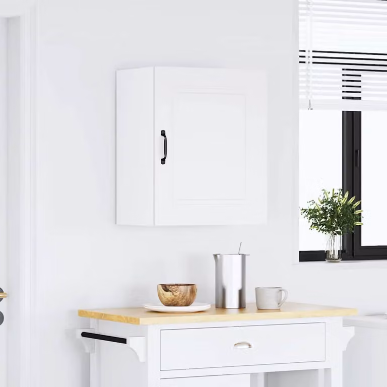 Pensile da cucina moderno vidaXL Kalmar bianco in legno e MDF con ante a battente e ripiani interni L: 60 cm, H: 31 cm, P: 50 cm