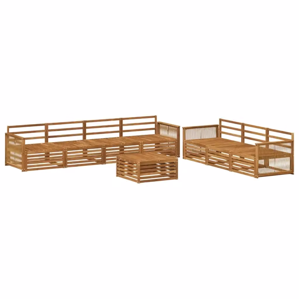 Set di divani da esterno a forma di U con tavolino da caffè vidaXL in legno di acacia massello marrone, composto da 8 pezzi con cuscini inclusi – 2