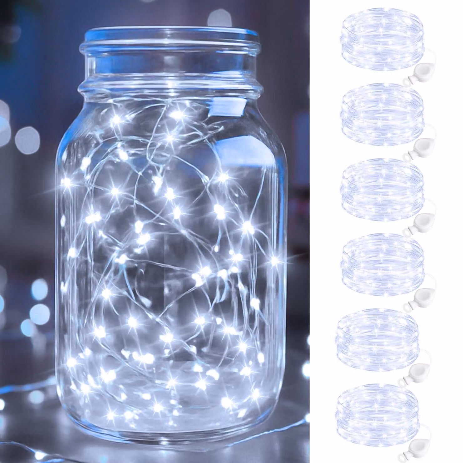 Set di 6 catene luminose a LED, luce bianca fredda, 20 LED, impermeabili, alimentate a batteria