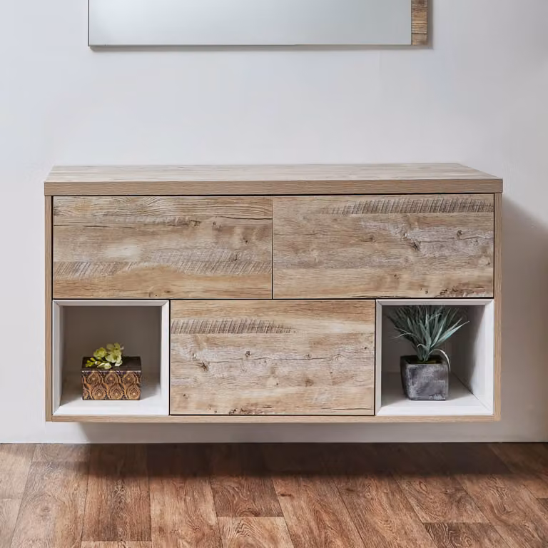 Mobile Bagno Sospeso in Rovere Chiaro con Ripiano Aperto da 1200mm