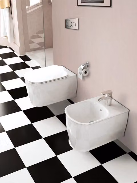 Sanitari sospesi rimless water e bidet copriwater soft close Mues Epoque