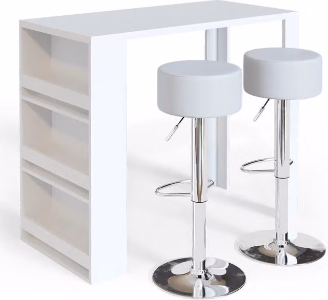 Set tavolo da bar con 2 sgabelli Vicco bianco moderno L: 117 cm, P: 57 cm, H: 106 cm