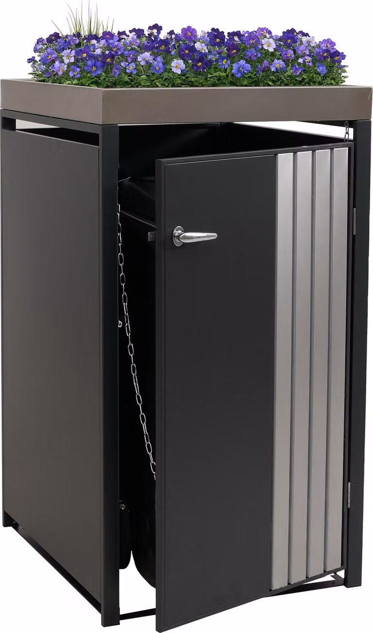 1 coperchio per bidone HWC-O67, bidone con fioriera, metallo 125x68x84cm 35kg ~ acciaio inox antracite