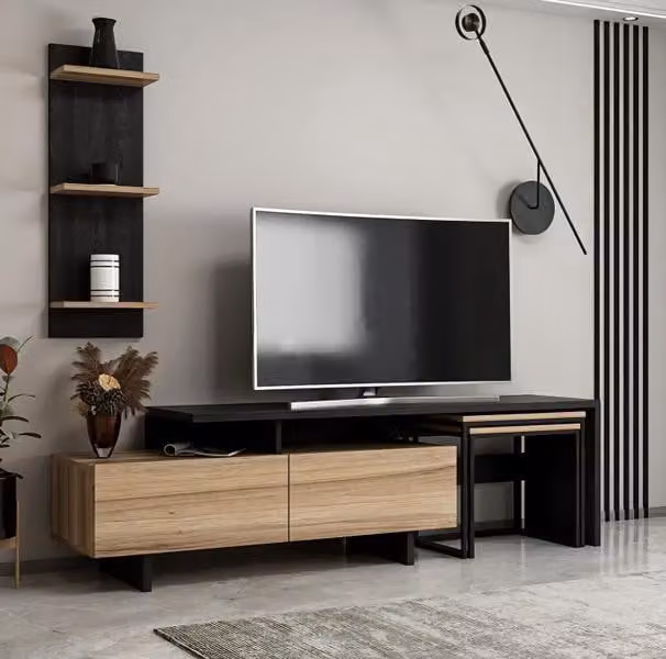 TV Lowboard mit Regal Hochwertig Holz Modern Wohnzimmer Luxuriös Einzigartig