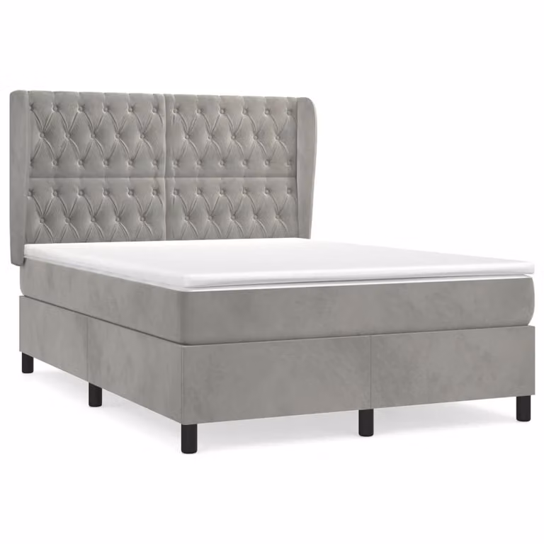 Giroletto a Molle con Materasso Grigio Chiaro 140x200cm Velluto
