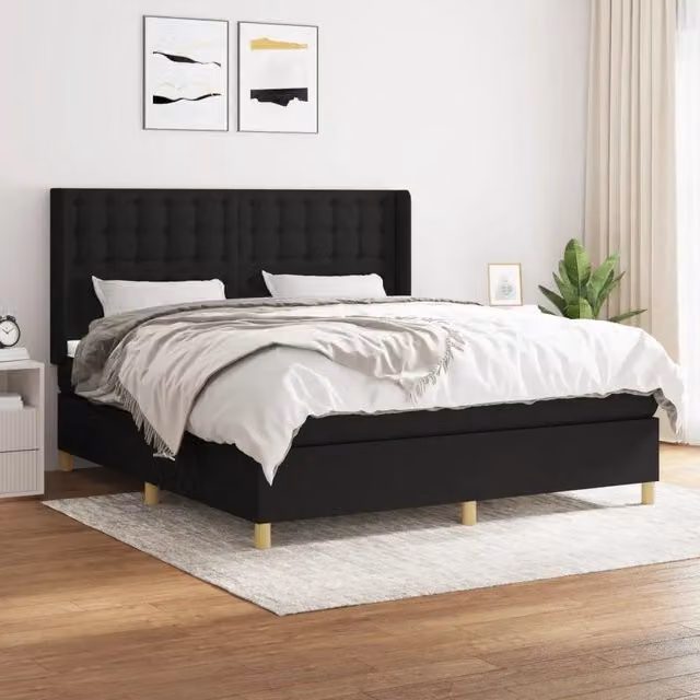 Letto Ibrido vidaXL con Giroletto a Molle e Materasso in Tessuto Nero e Bianco L/P: 180 x 200 cm – 1