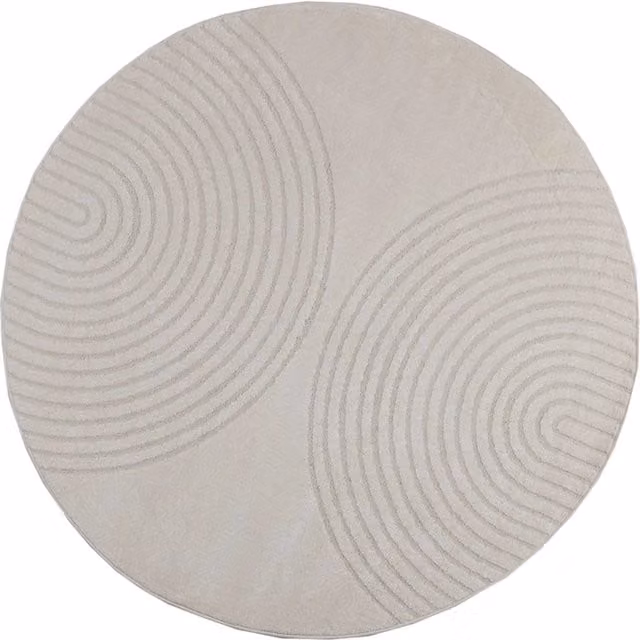 Tappeto Rotondo GALATI Crema e Beige in Poliestere, Diametro: 200 cm