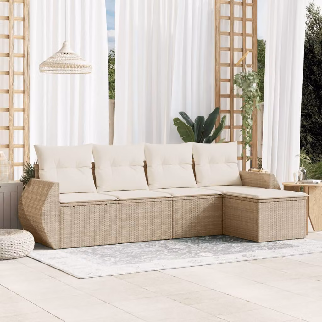 vidaXL Set Divano da Giardino a L 5 pz con Cuscini Beige e Struttura in Metallo