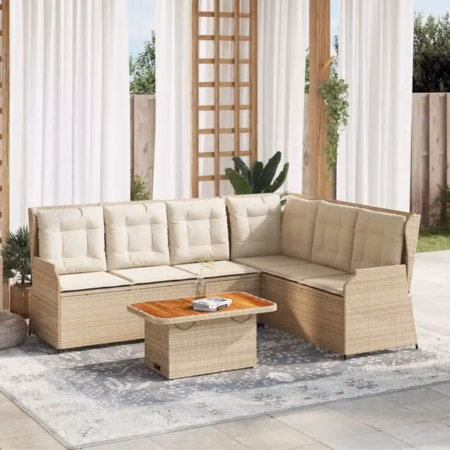 Set Divani da Giardino 5 pz con Cuscini in Polyrattan Beige 3262474