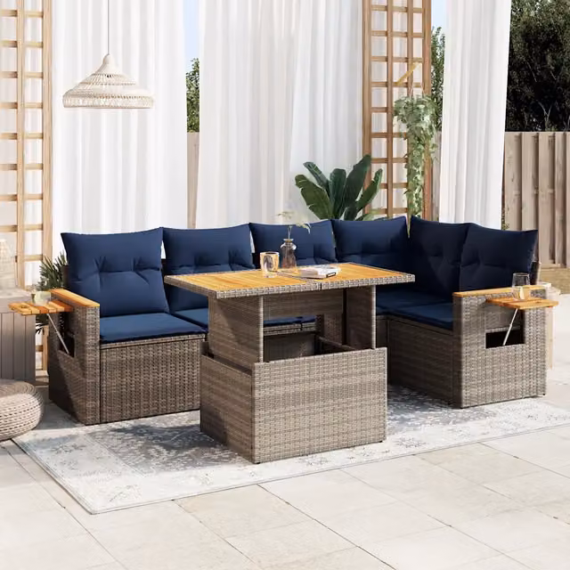Set Divano da Giardino 6pz con Cuscini Grigio Polyrattan Acacia 3327603