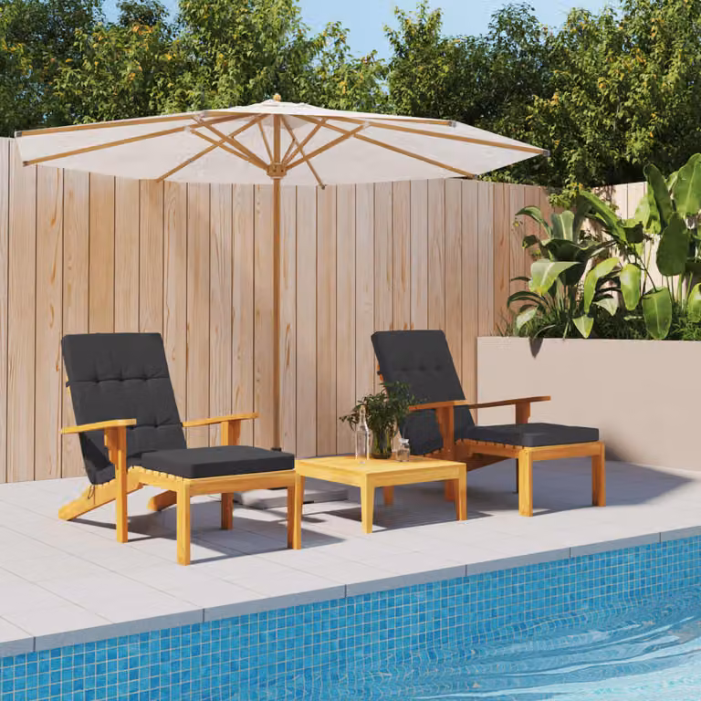 Set di 2 cuscini per sedia a sdraio vidaXL in tessuto Oxford nero, impermeabili e traspiranti con imbottitura in schiuma, L: 180 cm x P: 55 cm x H: 7 cm