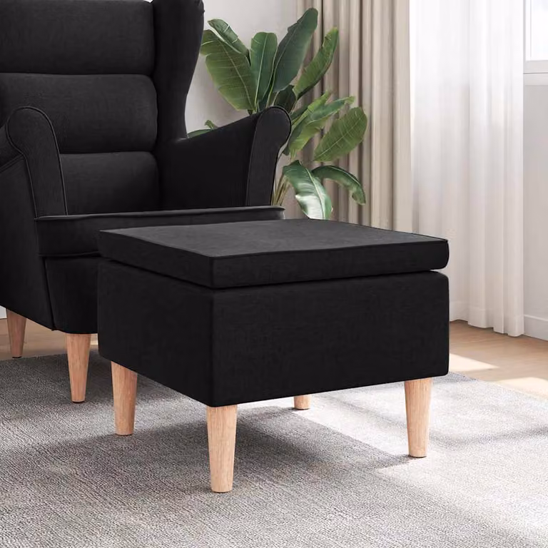 Poggiapiedi vidaXL in tessuto nero con gambe in legno
