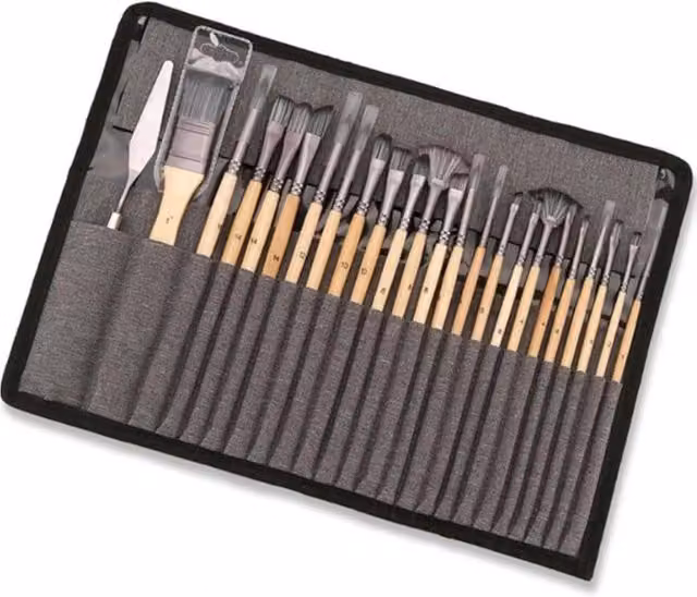 Set di 24 Pennelli Professionali Avilia Home in Nylon e Legno con Manico in Alluminio, Multicolore