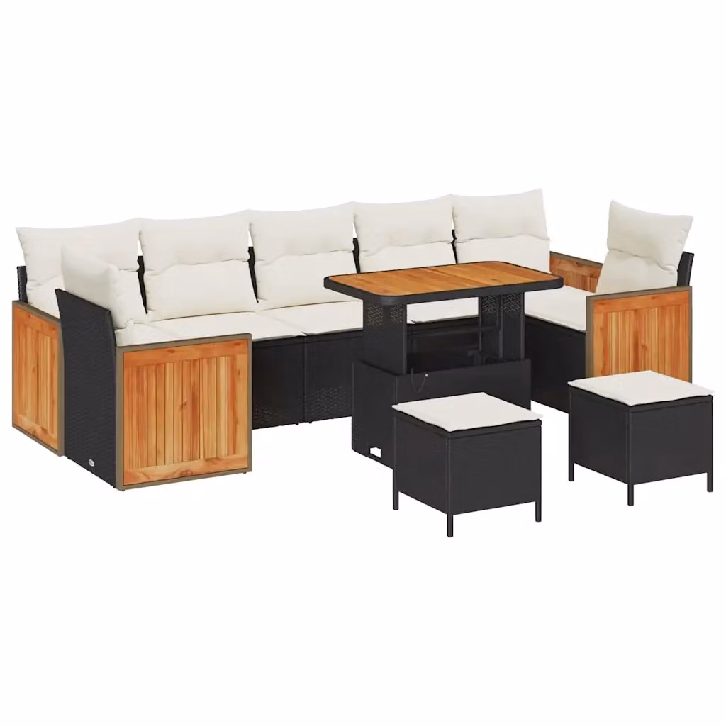 Set Divano da Giardino vidaXL 10 Pezzi con Cuscini Nero e Beige in Acciaio Verniciato a Polvere – 2