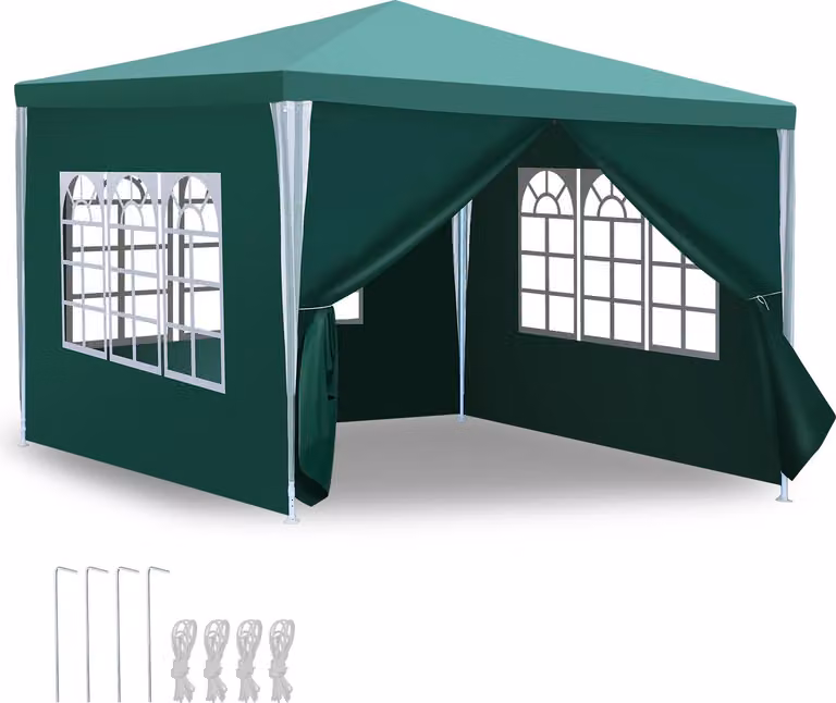 Tenda da giardino Ikodm, ideale per feste, impermeabile, con finestre e pareti laterali, colore verde, dimensioni 3 x 3 metri