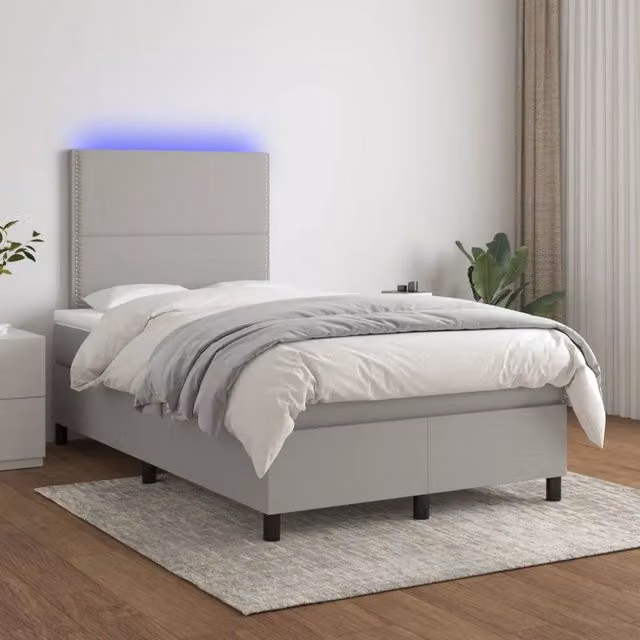 Letto matrimoniale ibrido vidaXL con illuminazione LED e porta USB, Grigio Chiaro, L/P/H: 120 x 200 x 31 cm