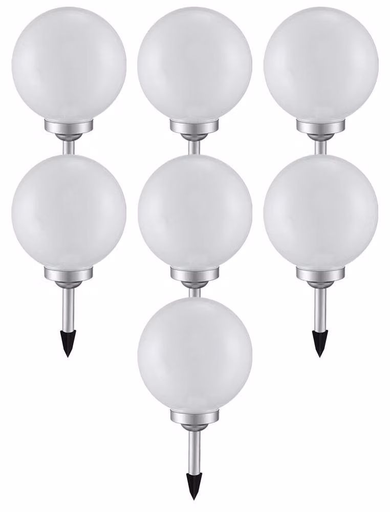 7x Luce solare a LED, sfera bianca, DM 20 cm, H 62 cm