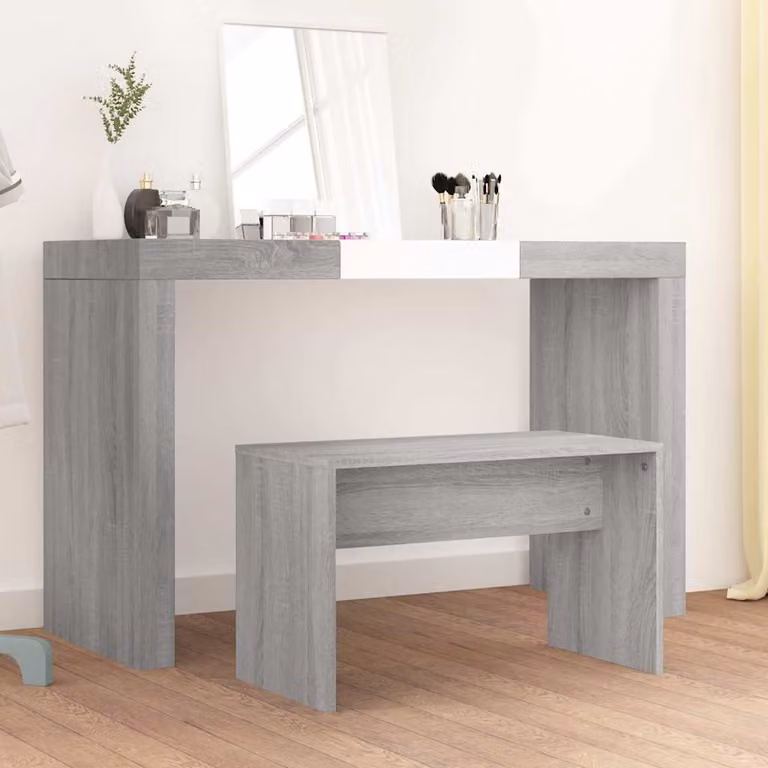 Sgabello da toeletta vidaXL in legno multistrato color grigio Sonoma, L: 70 cm, P: 35 cm, H: 45 cm