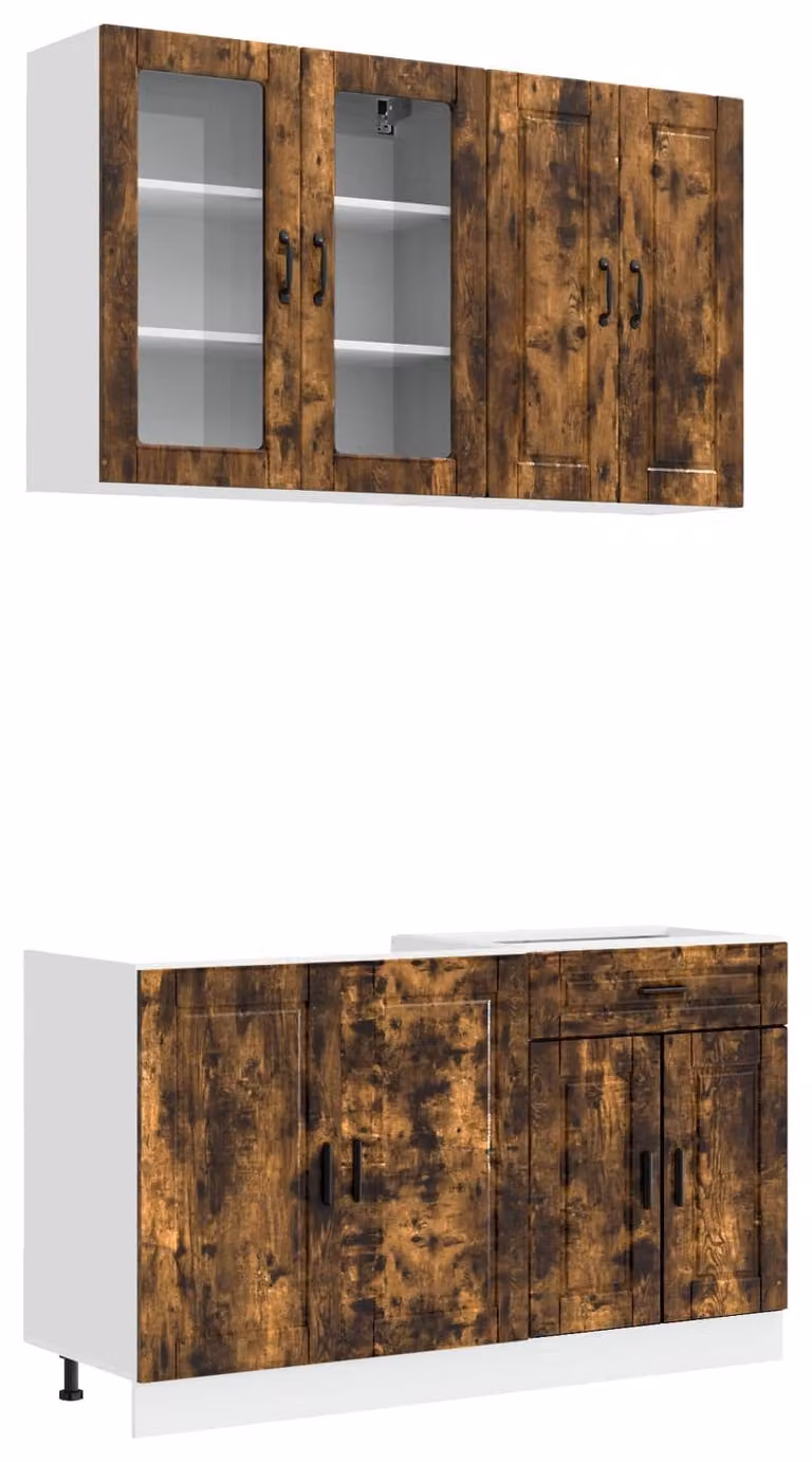 Set da cucina PORTO, composto da 4 elementi, realizzato in legno impiallacciato di quercia affumicata