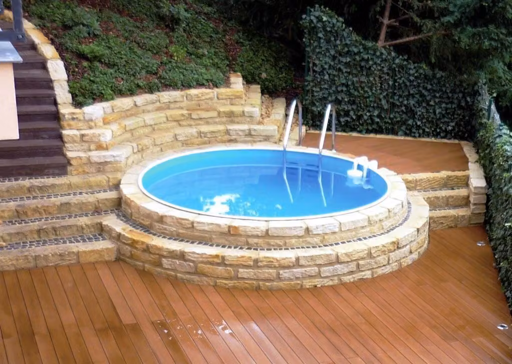 Piscina rotonda IBIZA 500 x 120 cm | guscio interno 0,8 mm sabbia | corrimano EASY CHANGE sabbia