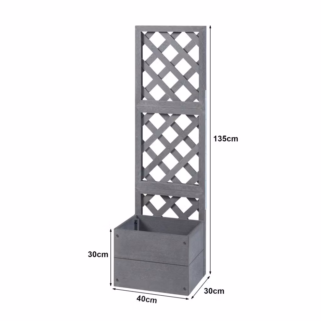 Fioriera rettangolare con traliccio per piante rampicanti in legno composito WPC grigio L: 135 cm, P: 40 cm, H: 30 cm – 2