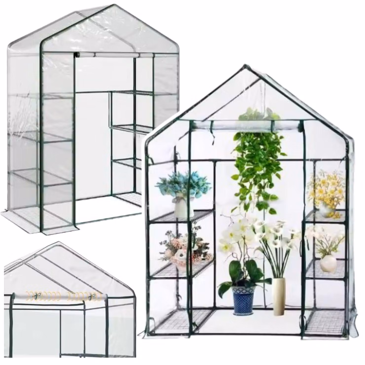 Mini serra da giardino per balcone 4 ripiani metallici in lamina di PVC 195 X 143 X 73 cm