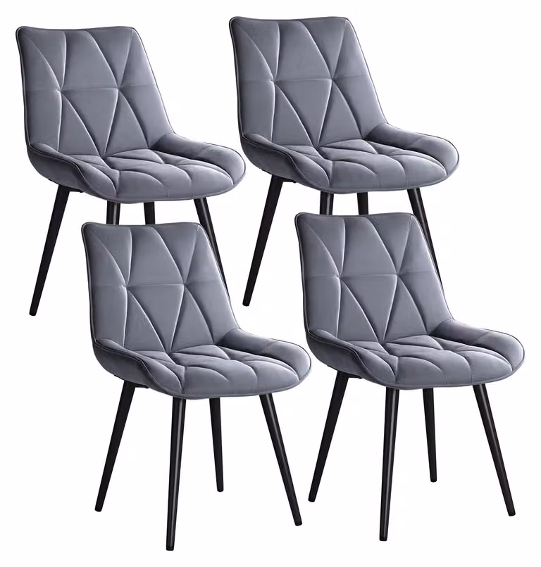 Sedie da pranzo - Set da 4 - Ecopelle - Seduta imbottita - Gambe in metallo - Stile moderno - Grigio