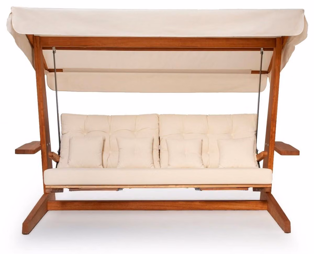 Casa Padrino Luxury Hollywood Swing Beige / Brown - Altalena da giardino resistente alle intemperie con tettuccio parasole - Mobili da giardino, terrazza, hotel - Qualità lusso