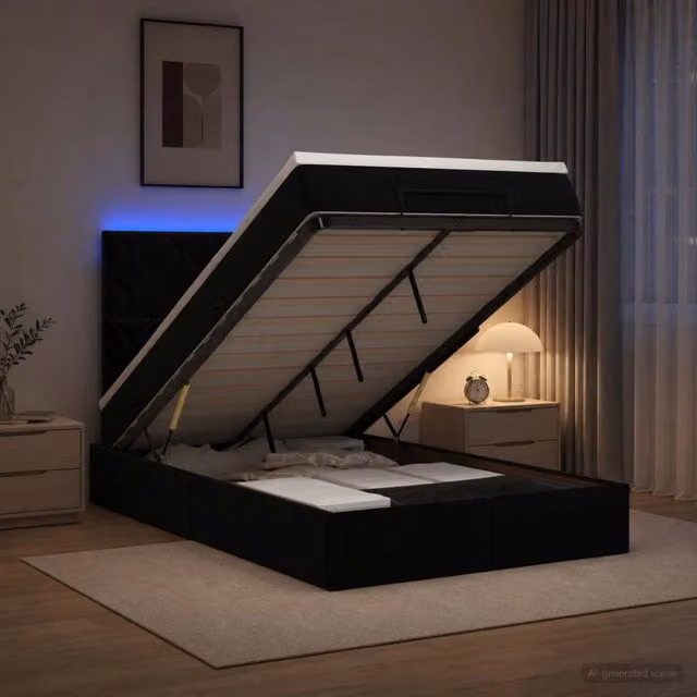 Letto Ottomano con Materasso e LED Nero 120 x 190 cm Velluto 3458363