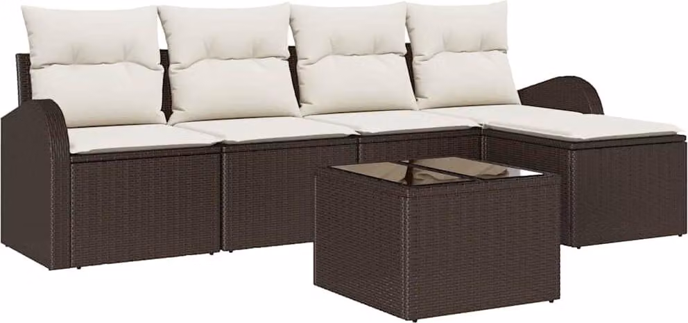 Set di divani con cuscino 6 pcs Marrone e bianco polyrattan