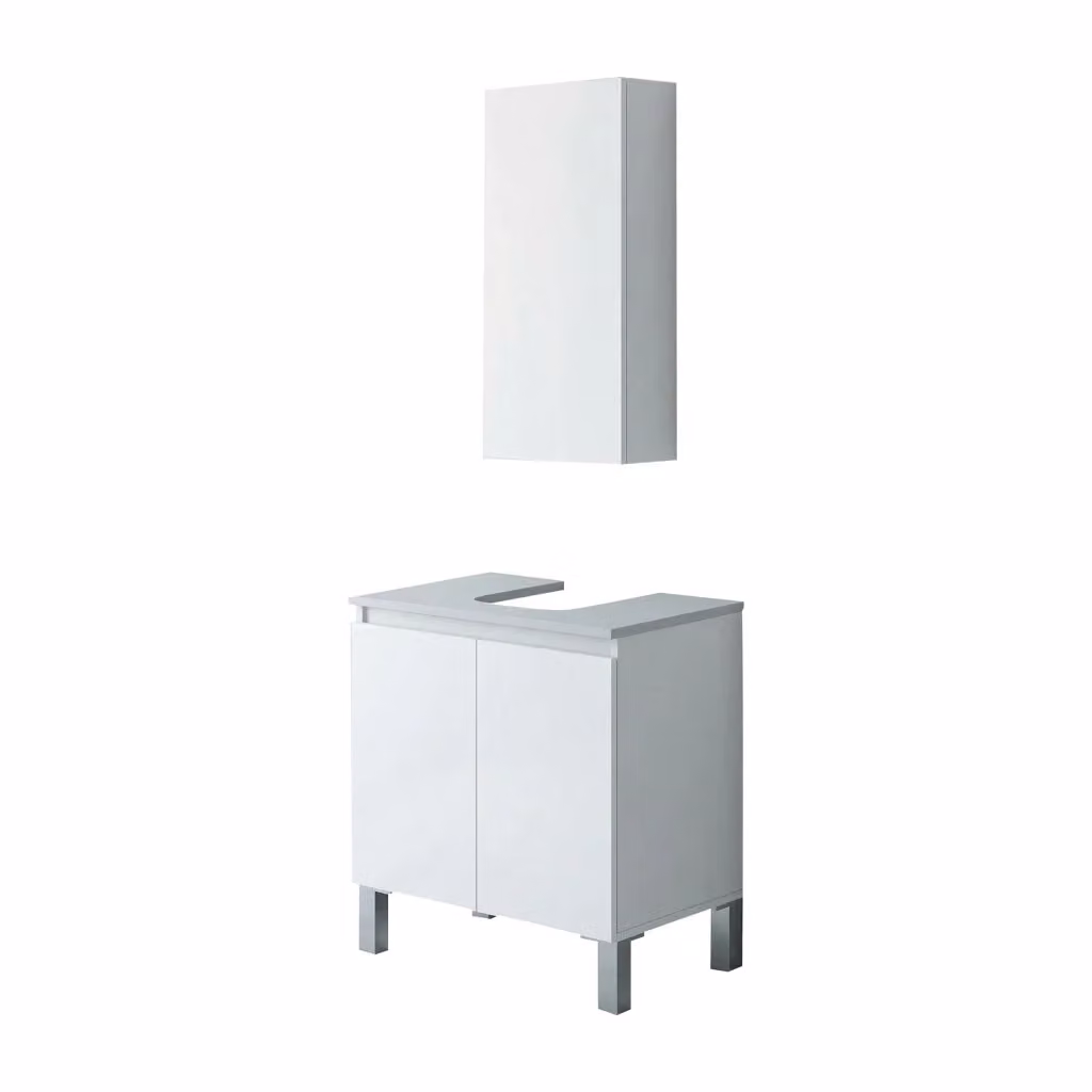 Set Mobili Bagno DMORA Vignola Moderno Bianco Lucido con Mobile Lavabo e Pensile L/P/H: 60 x 40 x 63.5 cm – 2