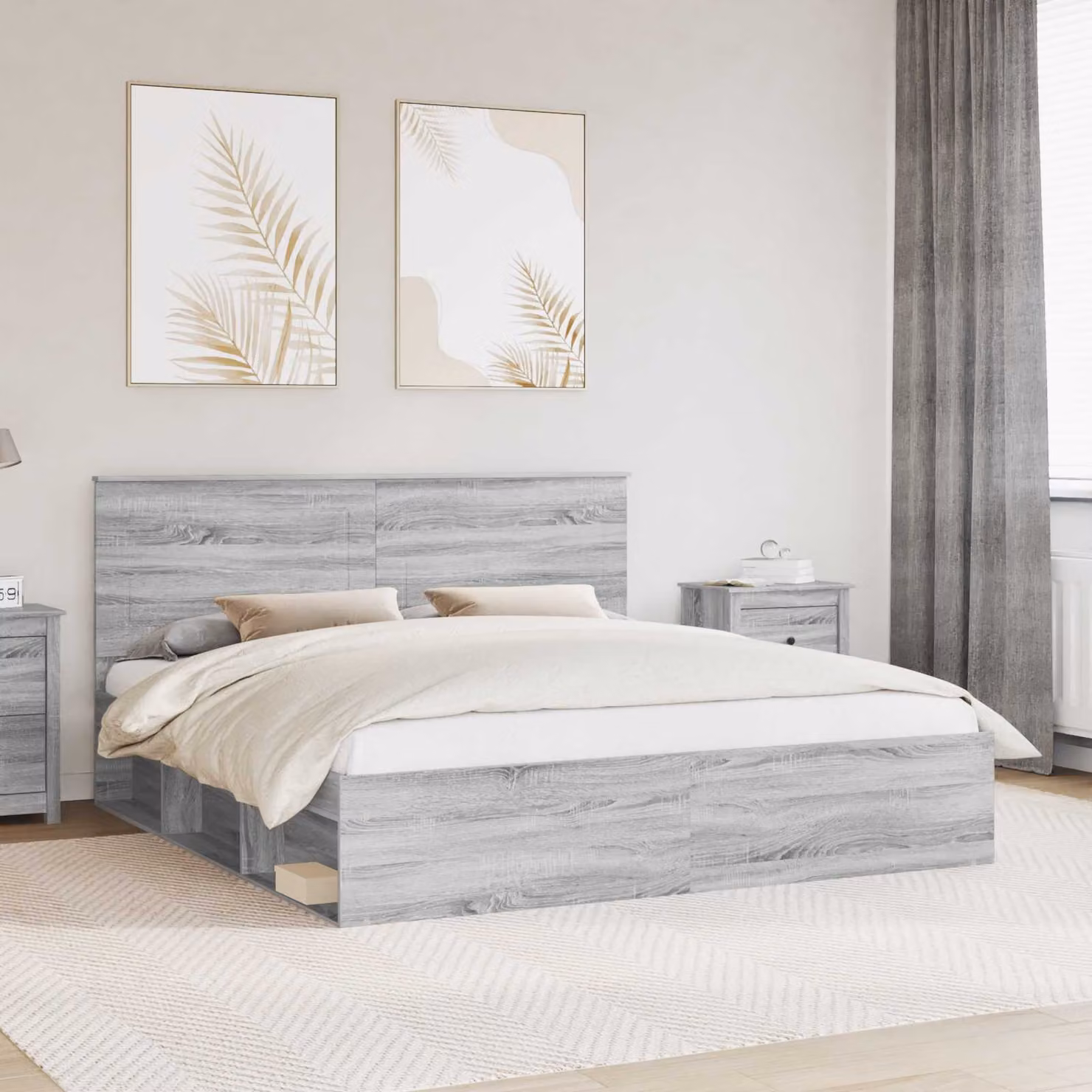 Struttura del letto moderna vidaXL in pino massello Grigio Sonoma L 180 cm x P 200 cm – 1
