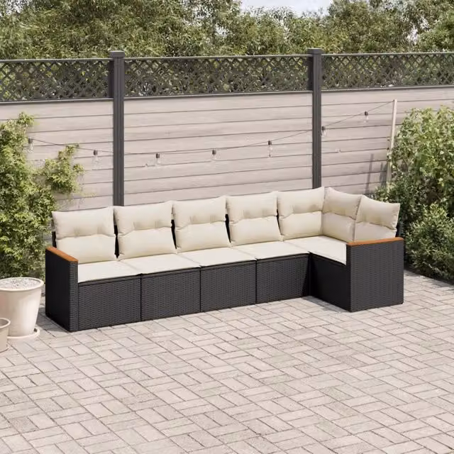 Set Divano da Giardino 6 pz con Cuscini Nero in Polyrattan 3225986