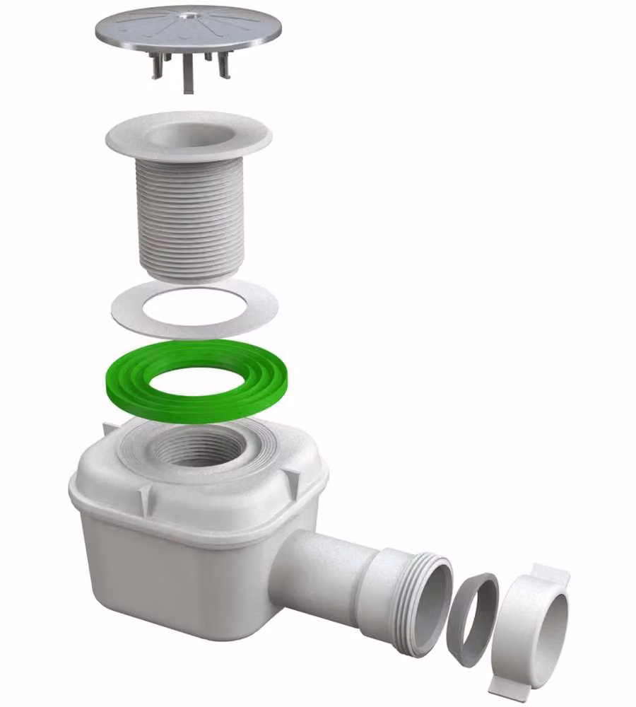 Sifone Splash per Doccia 1"1/2 in Polipropilene e Piletta d. 80 mm Cromato