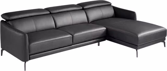 Divano chaise longue moderno Angel Cerdá S.L. in pelle nera con struttura in legno e metallo e poggiatesta regolabile, lato destro – 1