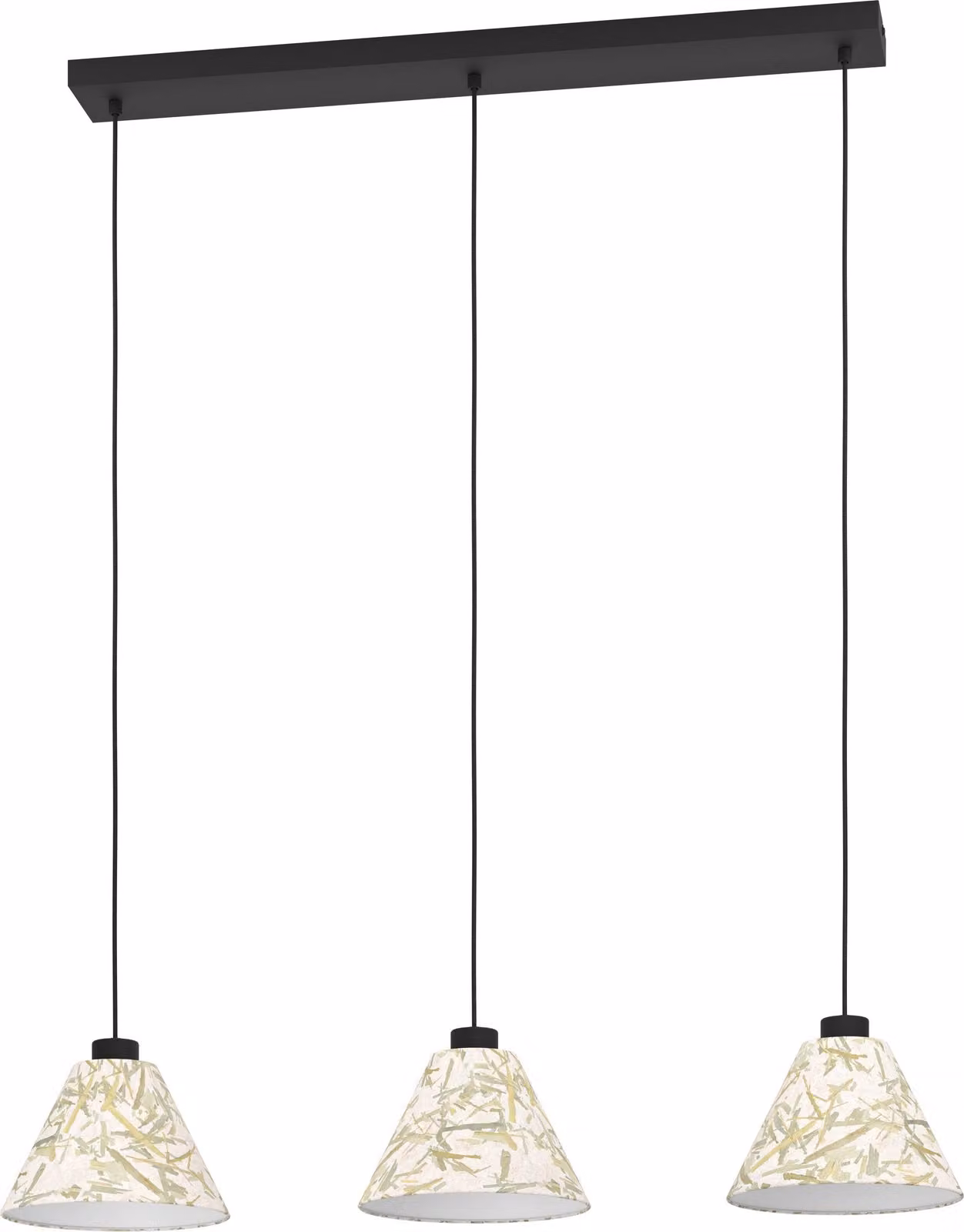 EGLO Oxpark lampada a sospensione, lampada a sospensione, lampada da sala da pranzo in metallo nero e tessuto con foglie di bambù, lampada a sospensione, attacco E27, 92 cm