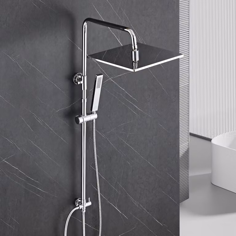 Sistema doccia a pioggia JOHO in acciaio inossidabile senza rubinetteria, set doccia a pioggia cromato, asta doccia regolabile in altezza da 74 a 114 cm, soffione XXL 30x30 cm