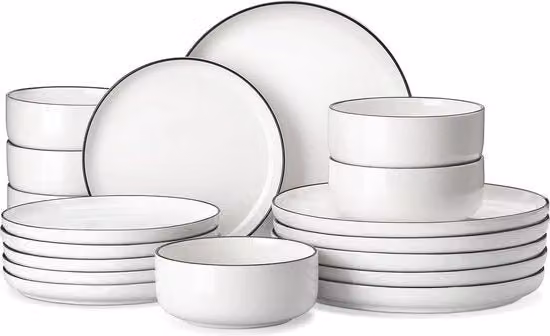 Set da tavola 18 pezzi per 6 persone - Porcellana con design marmo e bordo nero - Ideale per ogni occasione