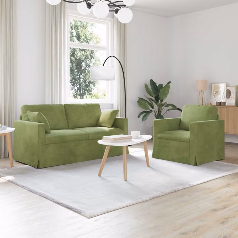Set di 2 divani vidaXL in velluto verde con struttura in metallo e cuscini inclusi L: 158 cm, P: 78 cm, H: 80 cm