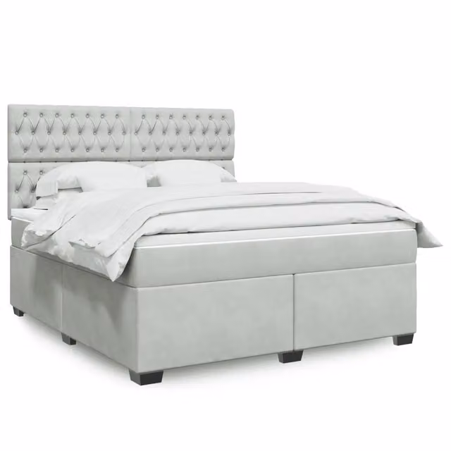 Letto con Giroletto a Molle e Materasso Ibrido vidaXL in Velluto Grigio Chiaro e Bianco L/P: 180 x 200 cm