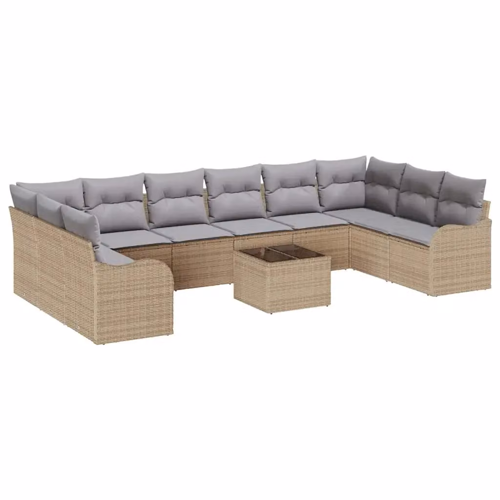 Set Divano da Giardino a U vidaXL Beige con Tavolino e Cuscini in Polyrattan e Metallo L/P/H: 55 x 55 x 37 cm – 2