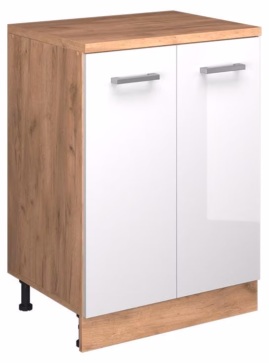 Mobile cucina sottotetto Vicco R-Line Bianco lucido 60 cm senza inclinazione con 2 ante, Model 61766