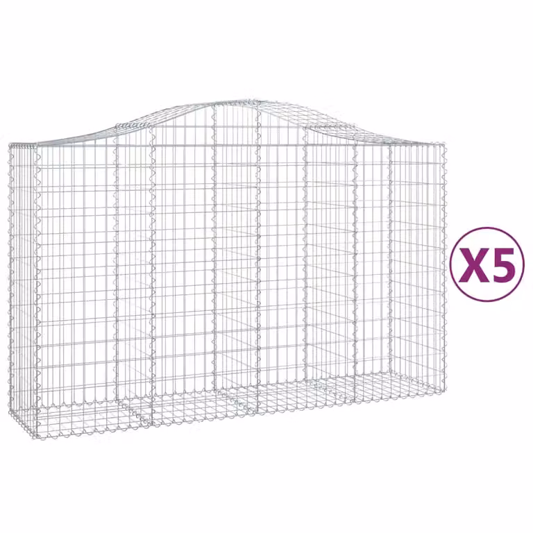 Cesti Gabbioni ad Arco 5 pz 200x50x120/140 cm Ferro Zincato