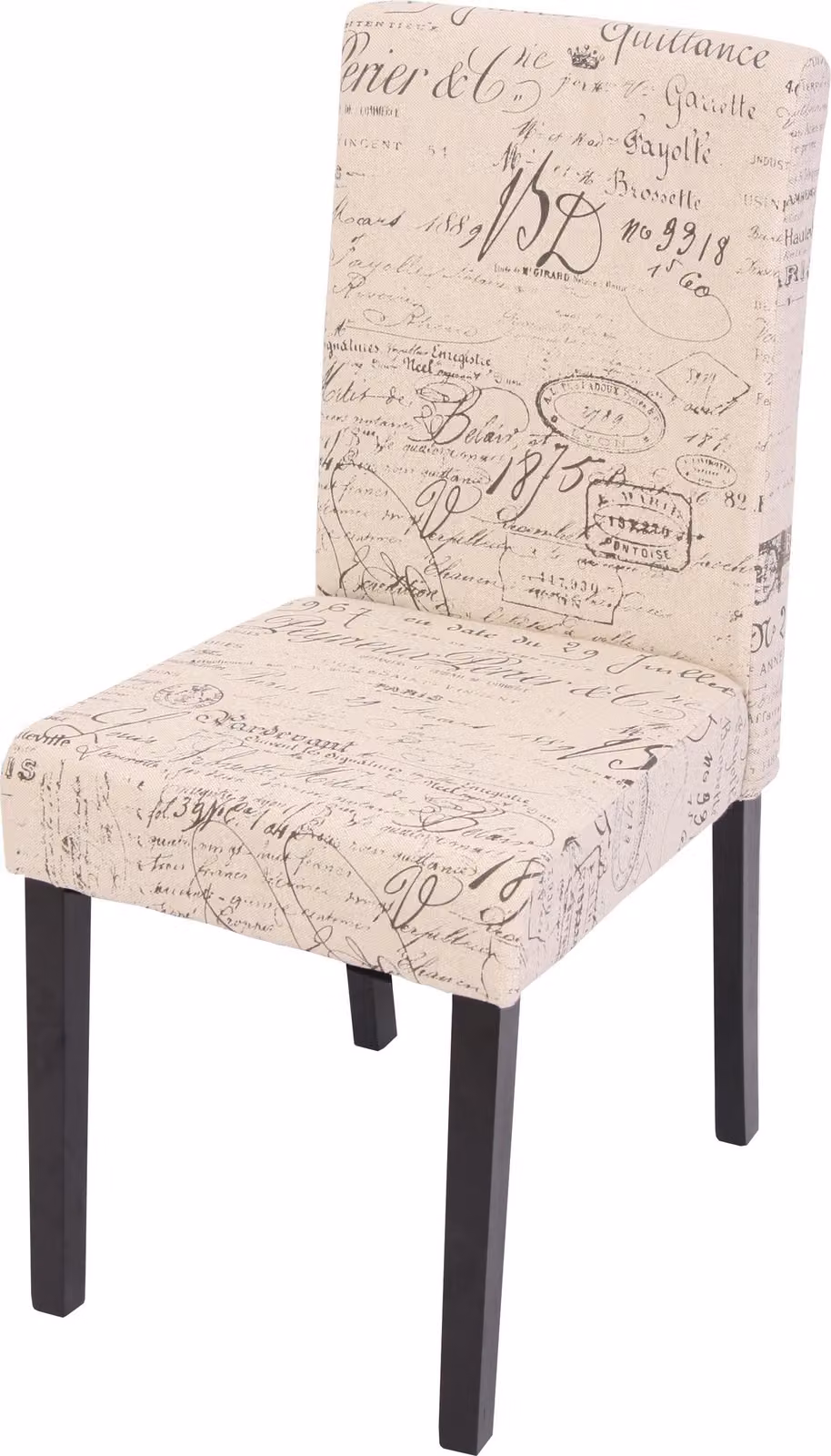 Sedia da pranzo classica e intramontabile | A x L x P 90 x 43 x 56 cm | Altezza seduta 45 cm | Tessuto | Gambe scure | Scritta color crema | Sedia da cucina