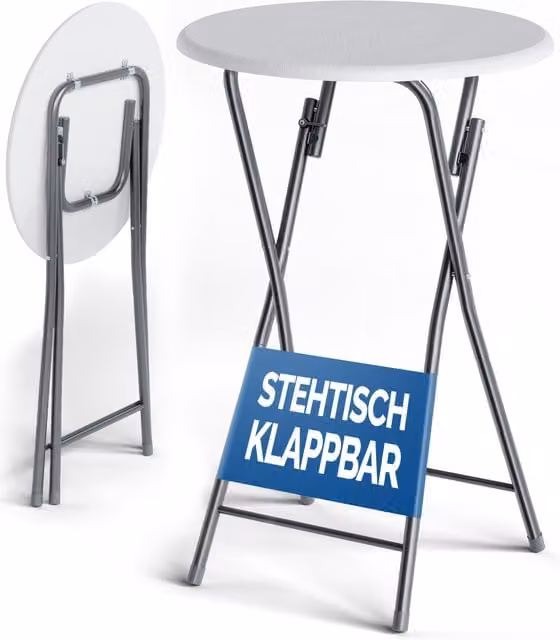 Tavolino bistrot pieghevole Casaria con piano rotondo bianco e struttura argento, ideale per giardino e esterno, Diametro: 60 cm